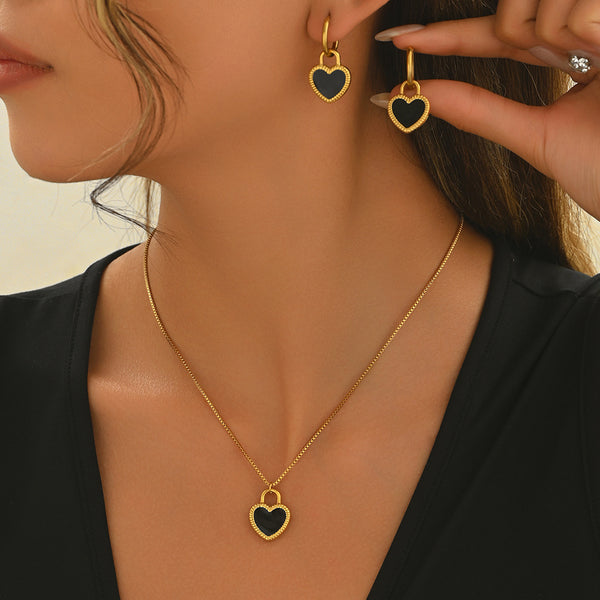 18K Gold Plated Stainless Steel Heart Mirror Jewelry Set  Hypoallergenic Skin Safe Necklace   Earrings For Daily Evening Never Fade Luxury Gift For Her