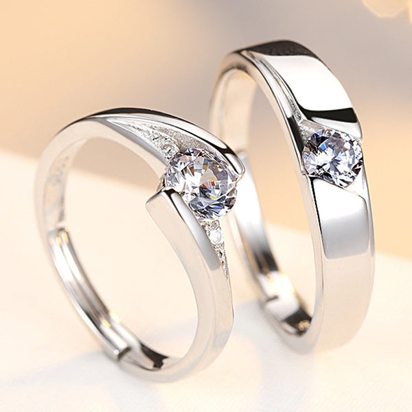 Diamond Size Adjustable Ring, Couple Rings A Pair of Silver Men and Women Marriage Rings Lettering Rings Diamond Rings