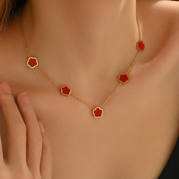 18K Gold Plated Five Leaf Clover Necklace   Modern Minimalist Stainless Steel Jewelry Hypoallergenic  Tarnish-Free Gift For Women Wife Mom  Everyday Luxury With Golden Aura